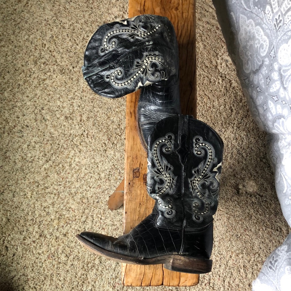 Ferrini Belly Caiman Alligator Print Cowboy Boots